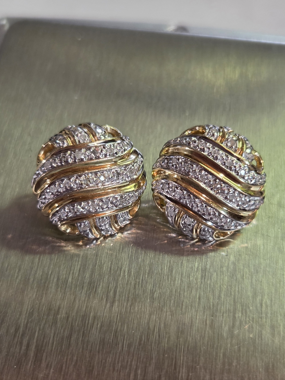 Genuine Vintage 10K Yellow & White Gold Diamond Earrings (THL 10K) Hallmarked
